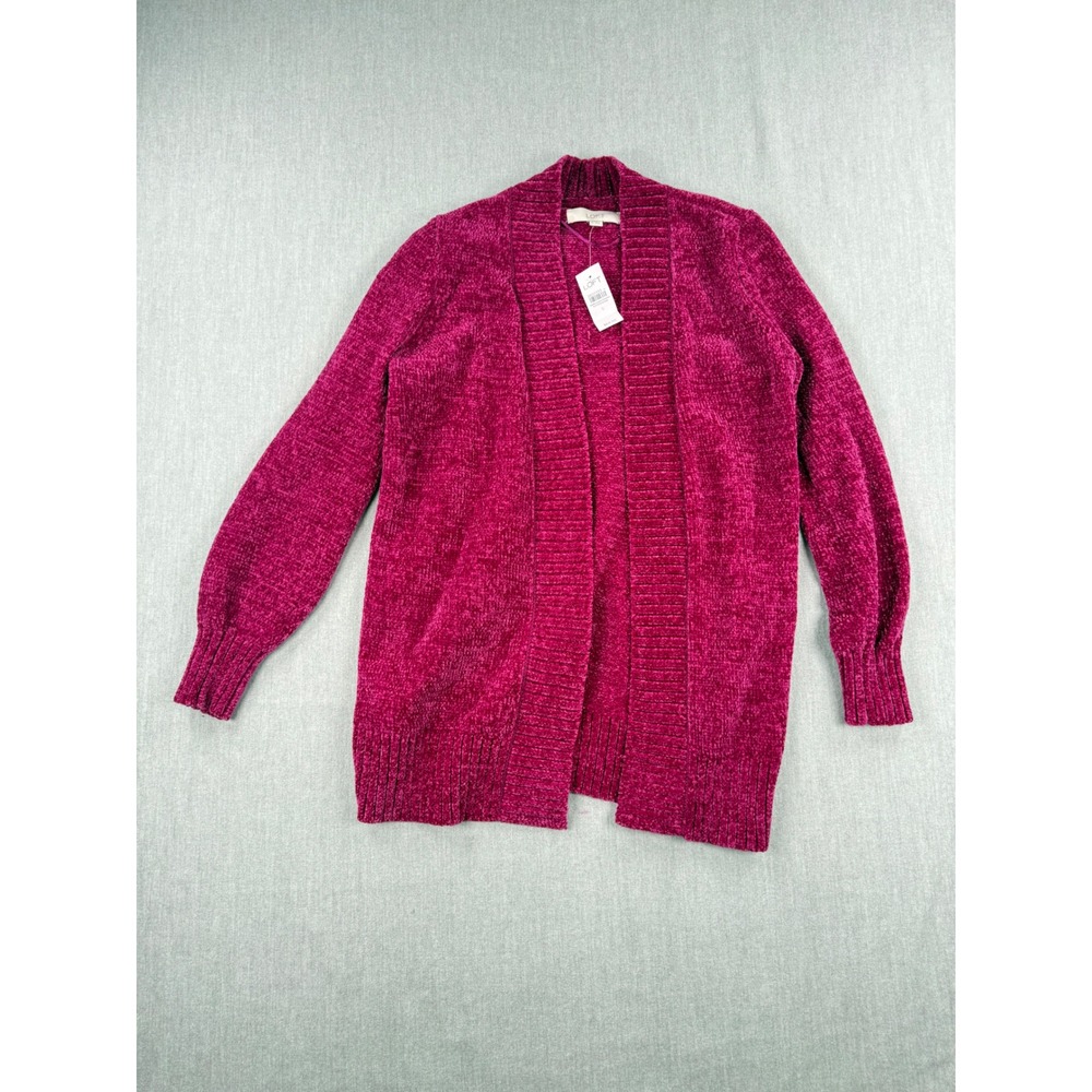 Loft Chenille Open Front Cardigan Magenta Pink Shawl Collar Sweater NWT 477333